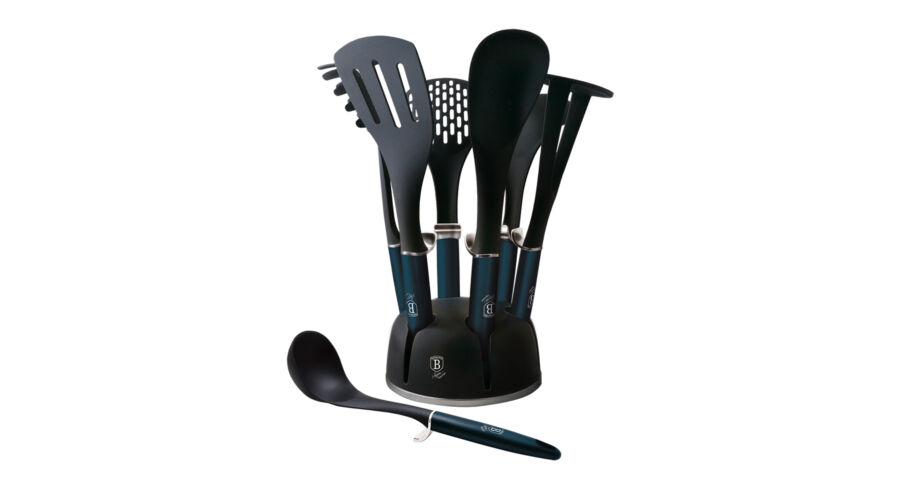 Berlinger Haus Metallic Aquamarine Line 7 r�szes nylon konyhai eszk�z k�szlet �llv�nnyal, fekete/s�t